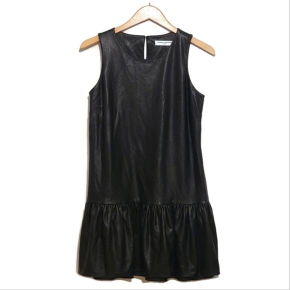 AMANDA UPRICHARD Faux Leather Sleeveless Drop Waist Black Mini Dress Size S - Picture 2 of 13